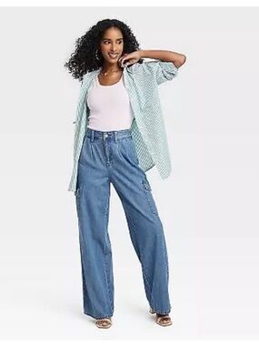 UNIVERSAL THREADS Baggy Cargo Jeans Sz 6 Pleated Trouser Casual Loose Blue